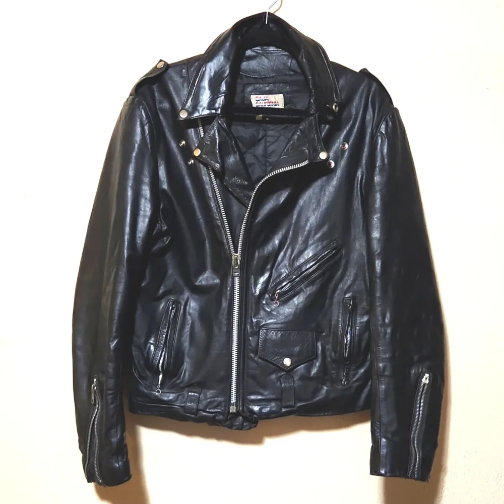 Vintage 80's Baja California Leather Biker Jacket Black Size 40 - Picture 3 of 14